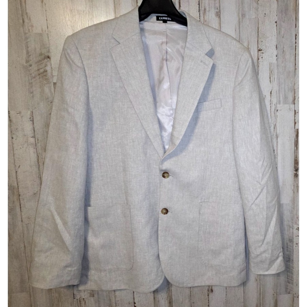 EXPRESS 40R Slim Fit Blazer Sports Coat Jacket Linen Blend Ivory Lined